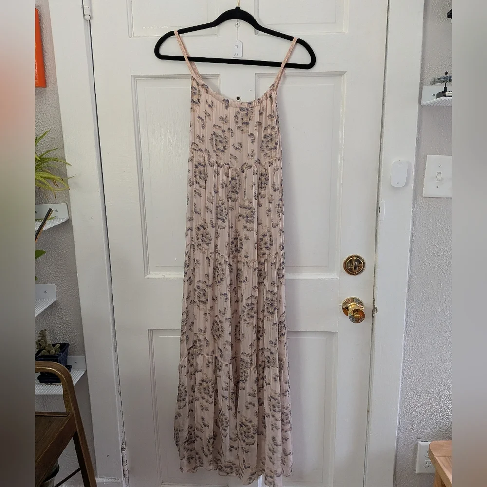 Elena Baldi Silk Blend Maxi Dress S Blush Floral Made in Italy - Picture 3 of 5